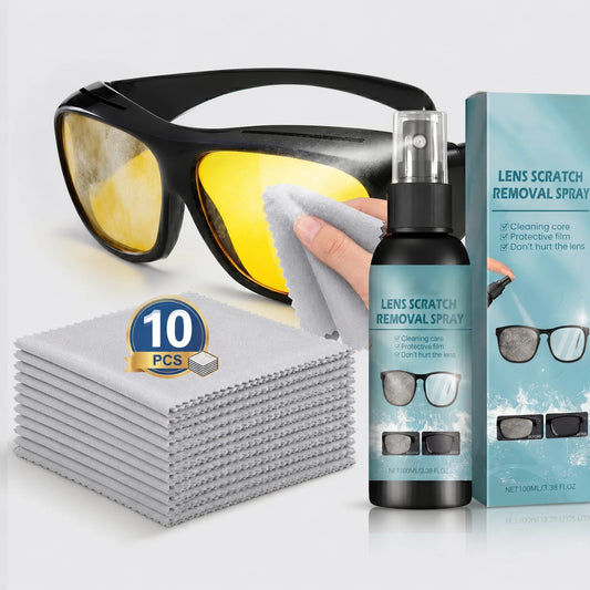 10pcs Anti-Fog Glasses Cloth + Cleaner Spray Kit