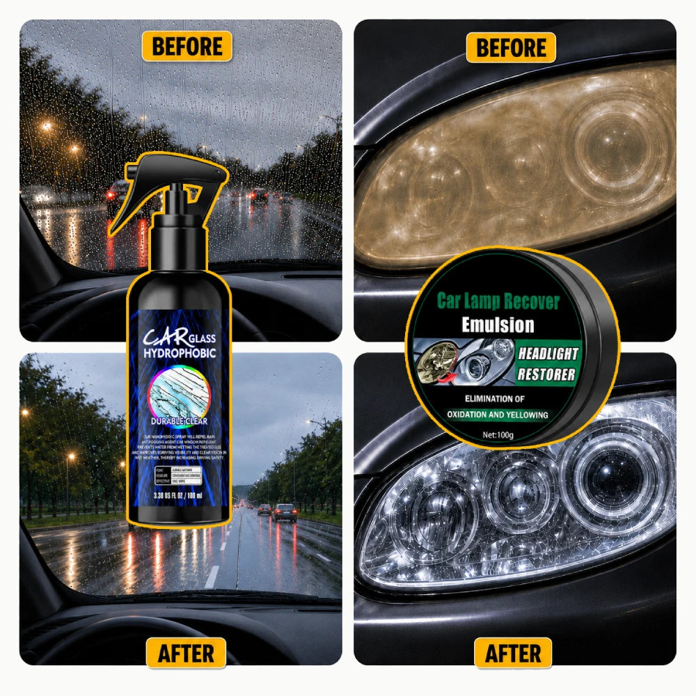 Windshield Rain Repellent & Headlight Restore Cream Bundle